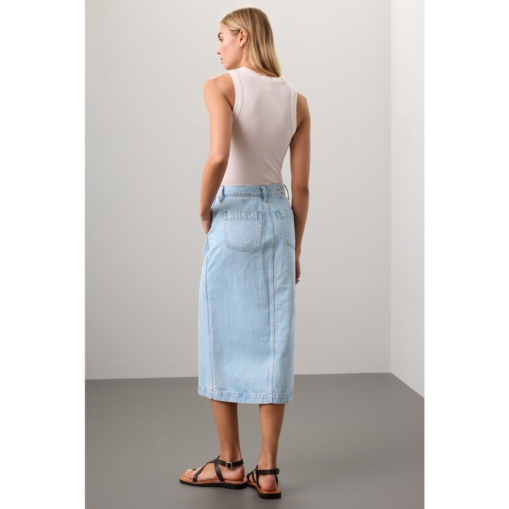 MADEWELL Light Blue Denim 100% Cotton Button Front Slit Wrap Midi Skirt Size 29 - Picture 3 of 12